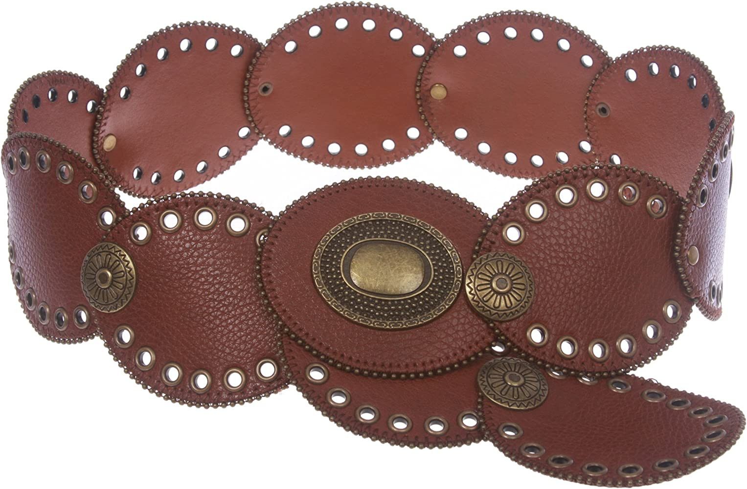 3 1/4" Wide Boho Oval Disc Concho Leather Disk Link Fashion Belt | Amazon (US)