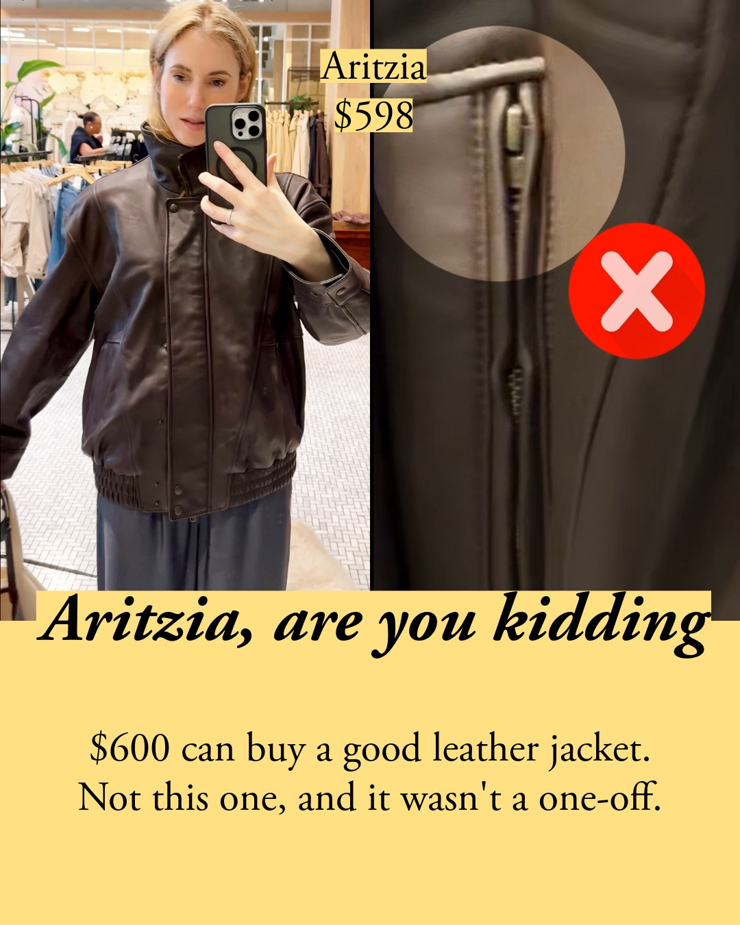 My leather jacket picks after inspecting Aritzia's new drop: a Sézane bomber in more supple leather, a belted Massimo Dutti jacket (lined in polyester, where Aritzia uses cupro), a $270 Mango sheepskin (inspect it in person, since quality control is riskier at that price), and a Nour Hamour lambskin with silk-lined sleeves.

#LTKootd #LTKSeasonal