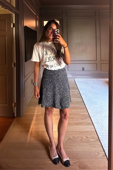 Rock ‘n’ roll never dies! Wearing a large in this Anine Bing shirt! And my favorite flats are 30% off (under $50)!! Skirt is old Madewell but linked one that looks soooo similar 👀

#LTKstyletip #LTKsalealert #LTKfindsunder50
