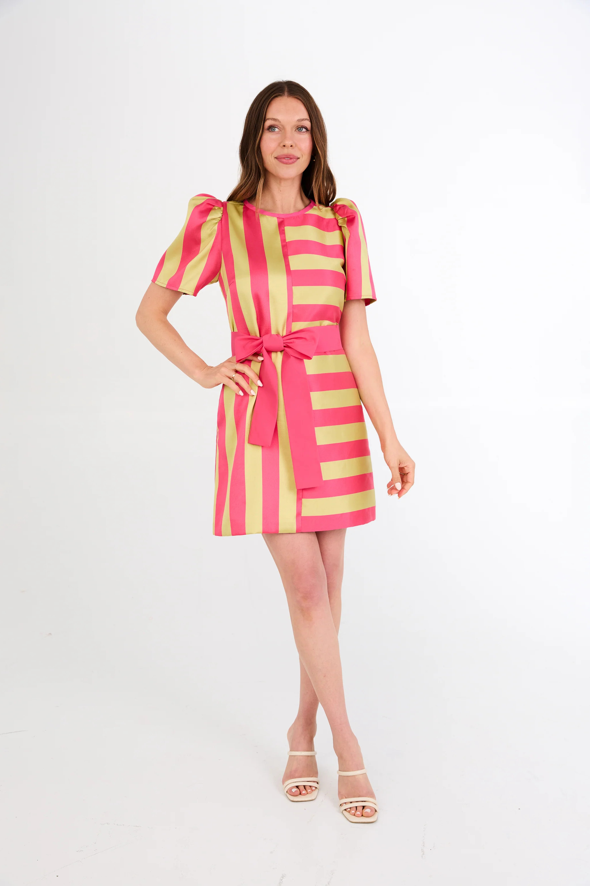 Marty Dress Pink Stripe Mikado | Abbey Glass