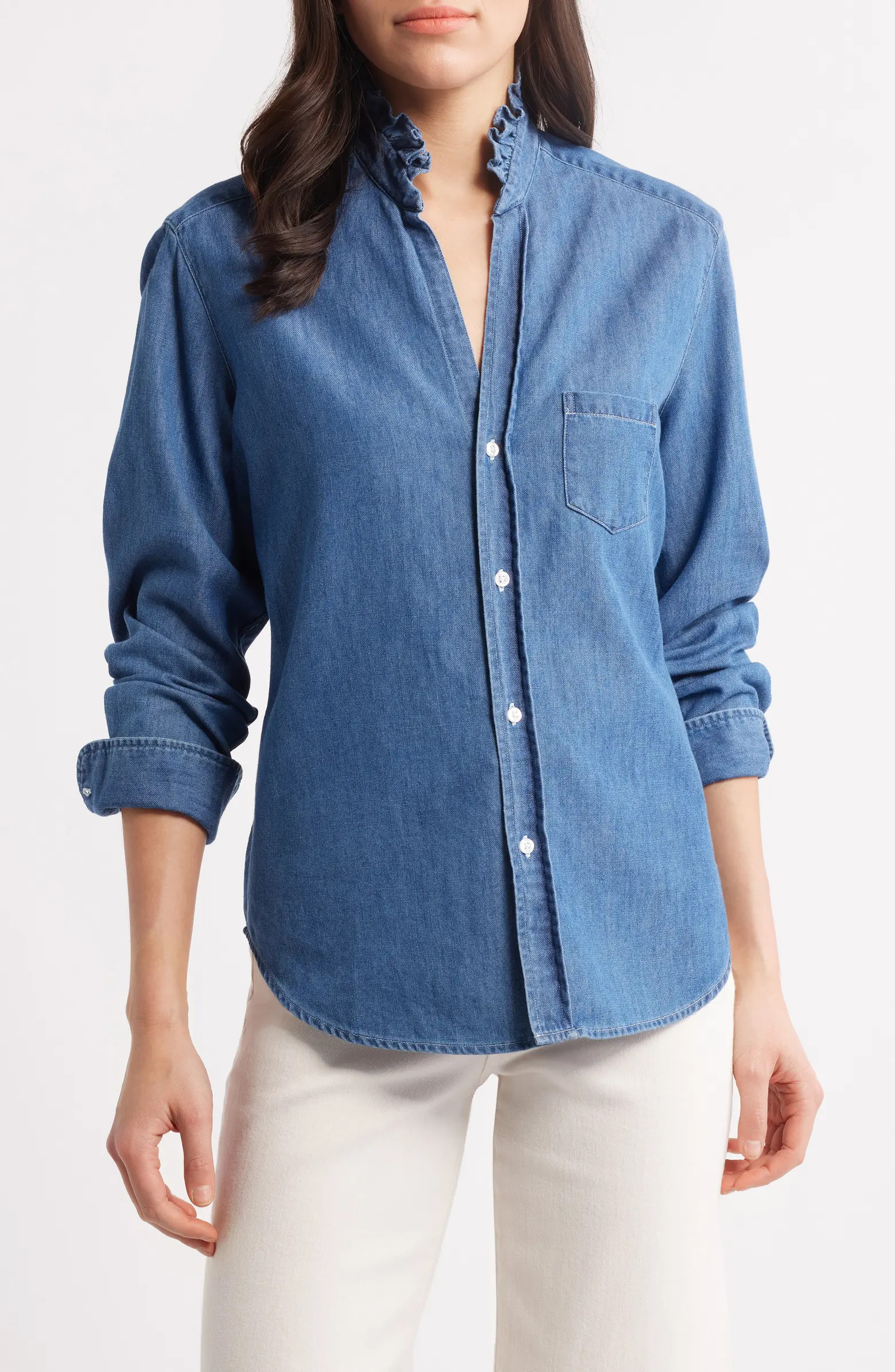 Frank & Eileen Ruffle Collar Relaxed Button Up Shirt | Nordstrom | Nordstrom