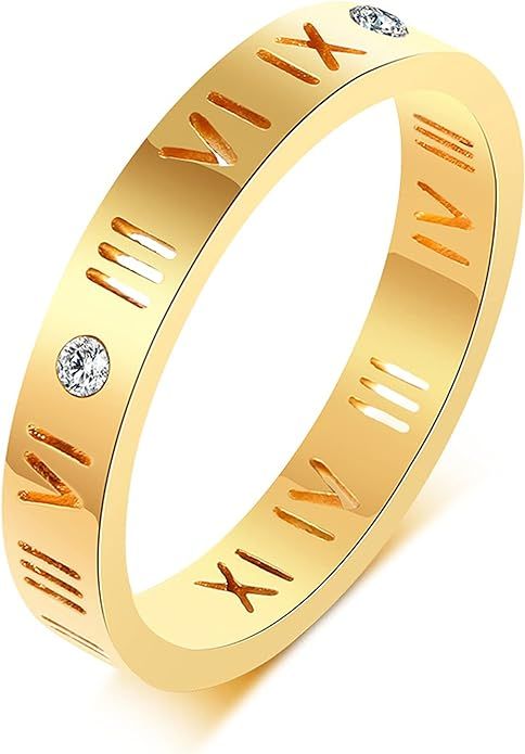 VNOX Stainless Steel CZ Roman Numeral Love Weeding Ring Band for Women Girls,Rose Gold Plated/Sil... | Amazon (US)