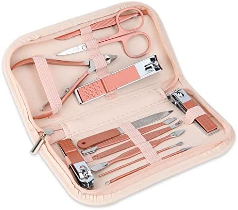 Nail Clippers and Beauty Tool Portable Set, Rose Gold Martensitic Stainless Steel Manicure Set 12 in | Amazon (US)