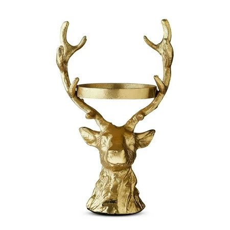Cast Aluminum Stag Pillar Candle Holder, Gold, 11", by My Texas House | Walmart (US)