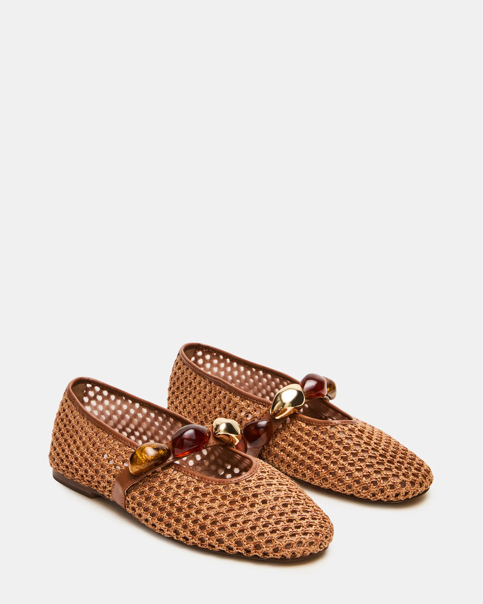 POPPIN Brown Raffia Mary Jane Ballet Women's Flat | Steve Madden (US)