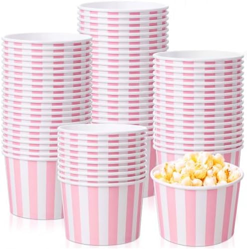 Zopeal Light Pink White 50 Count Striped Ice Cream Cups Disposable 16 oz Large Ice Cream Bowls Pa... | Amazon (US)
