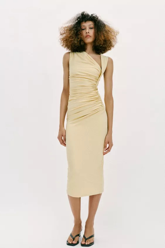 MIDI DRESS WITH DRAPED DETAIL | Zara UK