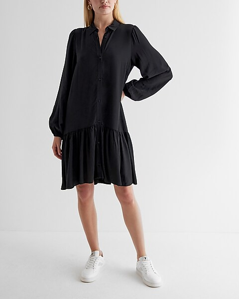 Ruffle Hem Oversized Shirt Dress | Express