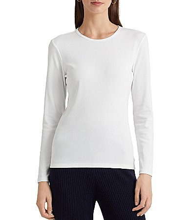 Lauren Ralph Lauren Long Sleeve Stretch Cotton T-Shirt - L | Dillard's