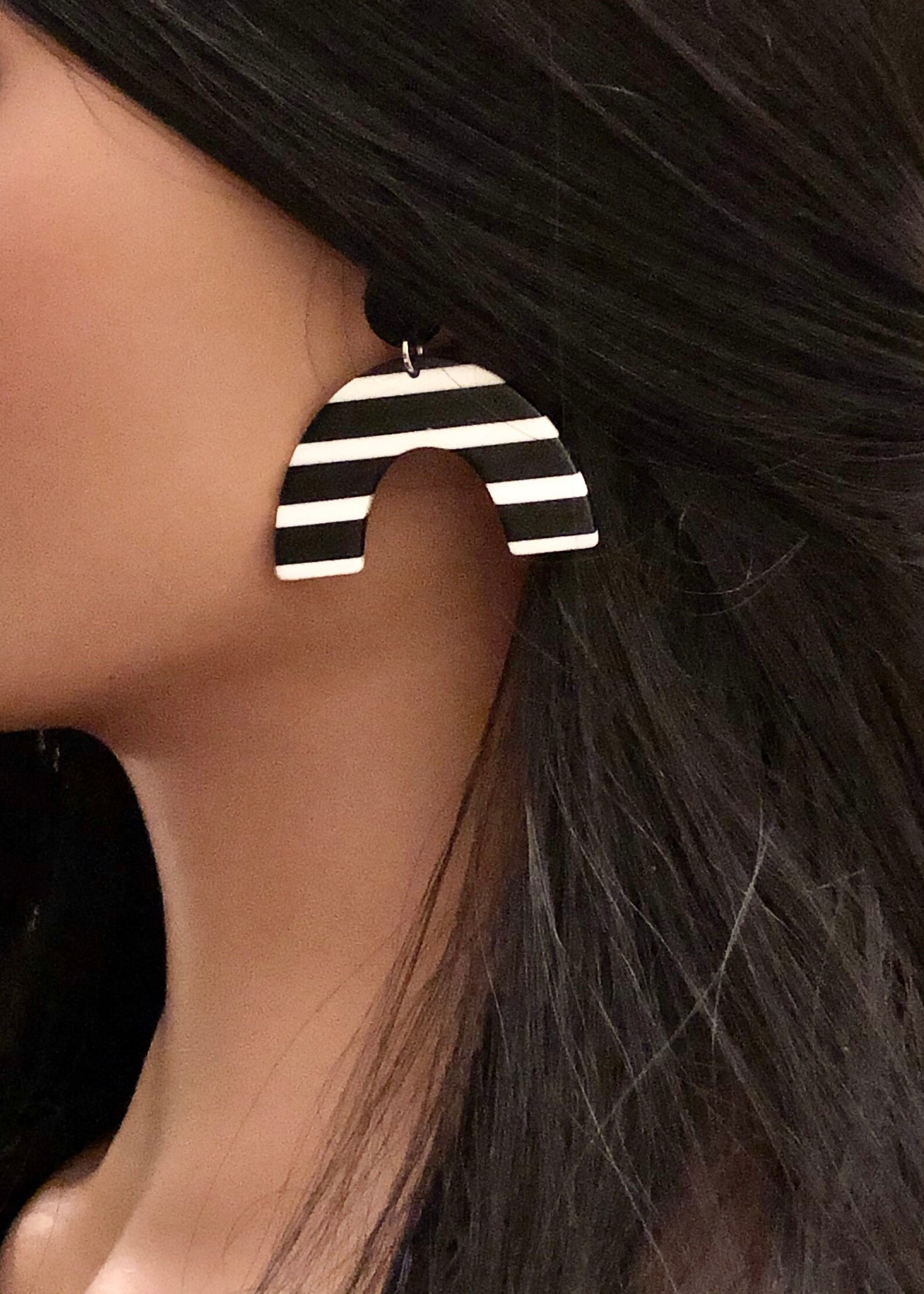 Acetate Arch Earrings, Black & White Stripe Statement Earrings, Dangle Drop, Geometric Acrylic, A... | Etsy (US)