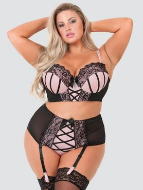 Lovehoney Plus Size Boudoir Belle Blush Pink Push-Up Longline Bra Set | Lovehoney US
