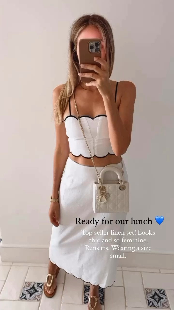 Gorgeous linen white set. Runs tts , wearing a size small
We are going to Fontelina for lunch. So excited!! 
My stats - 
Clothes: Size S/2 - Jeans 27
Footwear: Size 9 
Height: 5'9" tall
Weight: 127 lbs

#LTKSeasonal #LTKOver40 #LTKStyleTip