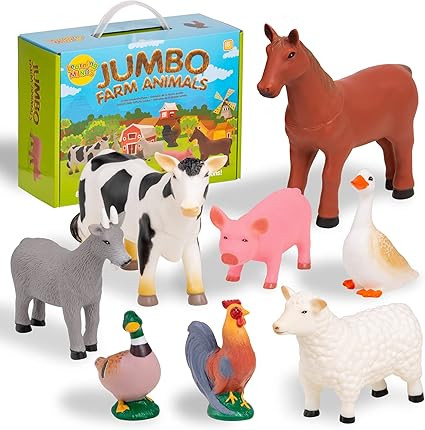Learning Minds Set of 8 Jumbo Farm Animal Figures - Farm Animals For 1, 2, 3 Year Olds - Toy Anim... | Amazon (UK)