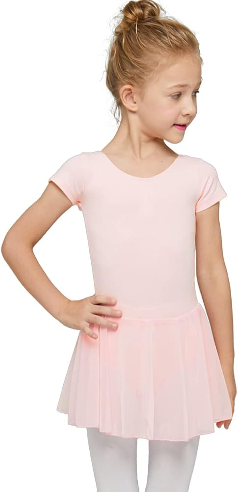 MdnMd Toddler Girls Ballet Leotards with Skirt Classic Short Sleeve Dance Gymnastic Ballerina Out... | Amazon (US)
