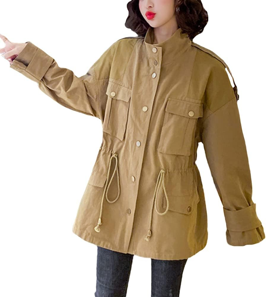 Women's Transition Jacket Short Trench Coat Utility Jacket Parka with Pockets Ladies Lightweight Windbreaker Jacket Spring Autumn Slim Fit Short Coat Windproof Outdoor Drawstring Jacket Outerwear | Amazon (UK)