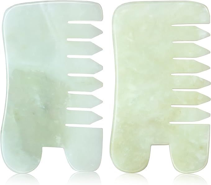 2 Pcs Jade Massage Comb Guasha Comb Guasha Scraping Scalp Comb Jade Gua Sha Scraping Massage Tool... | Amazon (US)