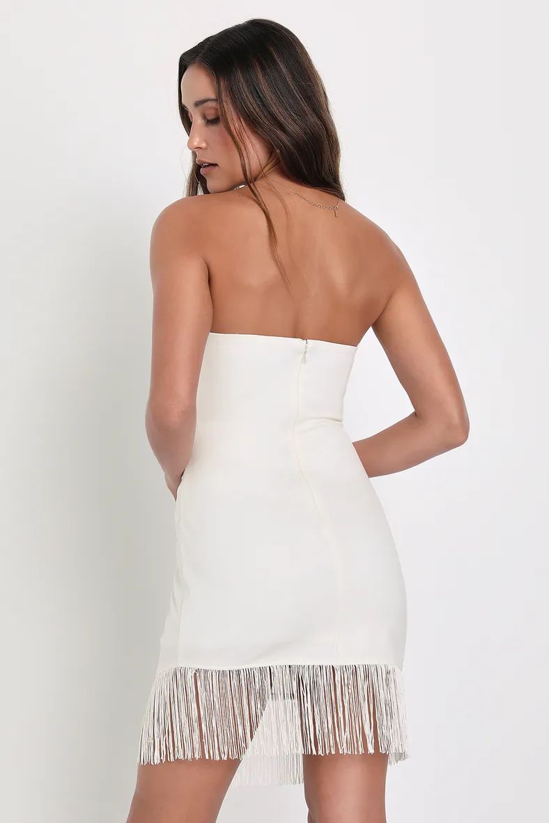 Ravishing Allure White Strapless Pleated Fringe Mini Dress | Lulus (US)