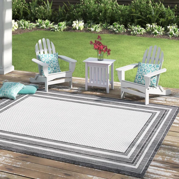 Chancy Geometric Ivory/Black Indoor / Outdoor Area Rug | Wayfair North America