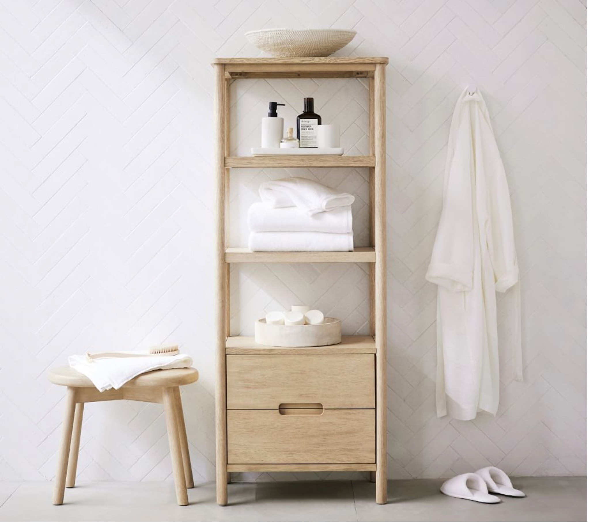 Bathroom Inspiration by Pottery Barn, bathroom cabinet, stool, bath accessories, neutral home 

#LTKstyletip #LTKSeasonal #LTKhome