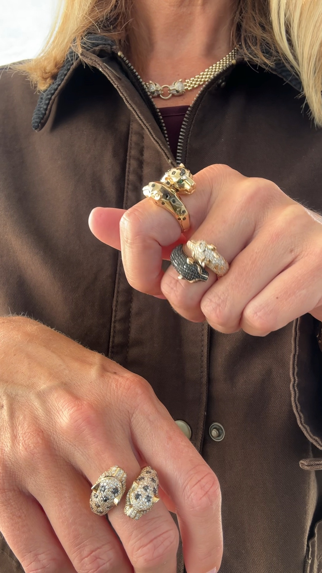 Signature panther collection in 14k gold and diamonds with black diamonds as well. 

Fine jewelry
Rings
Necklace
Gold chain
Fall style 
Barn jacket
Alaska cruise
Alaskan



#LTKStyleTip #LTKOver40 #LTKTravel