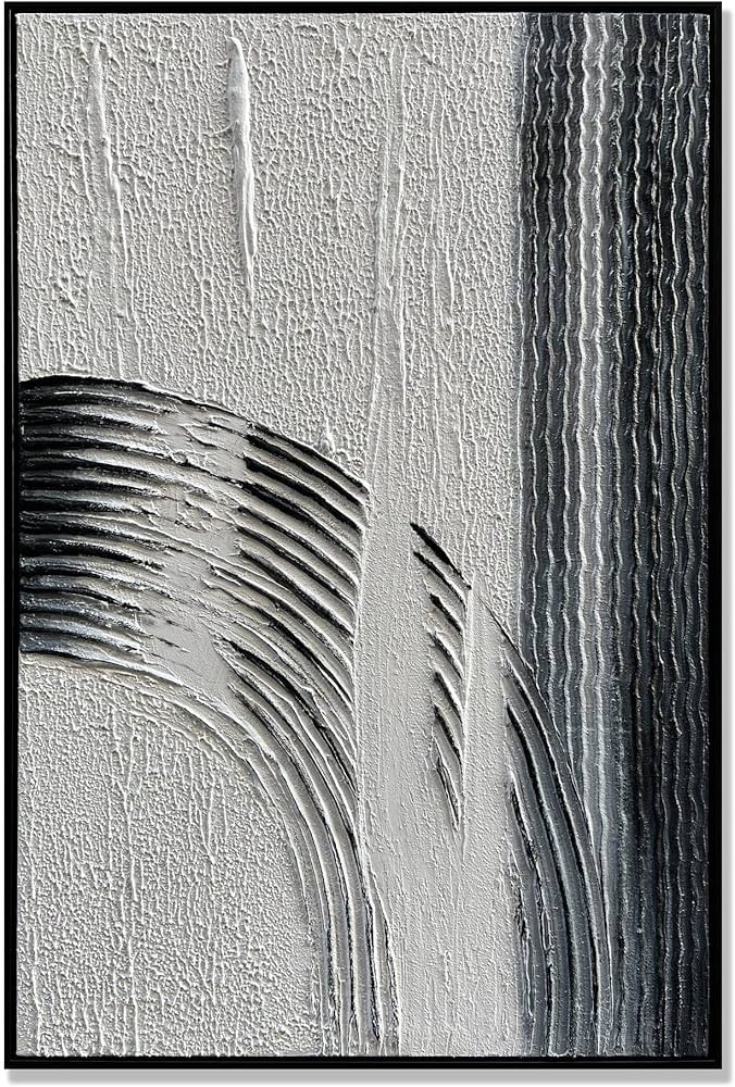 Black And White Vertical Painting Black Framed Abstract Oil Painting on Canvas Texture Wall Art M... | Amazon (US)