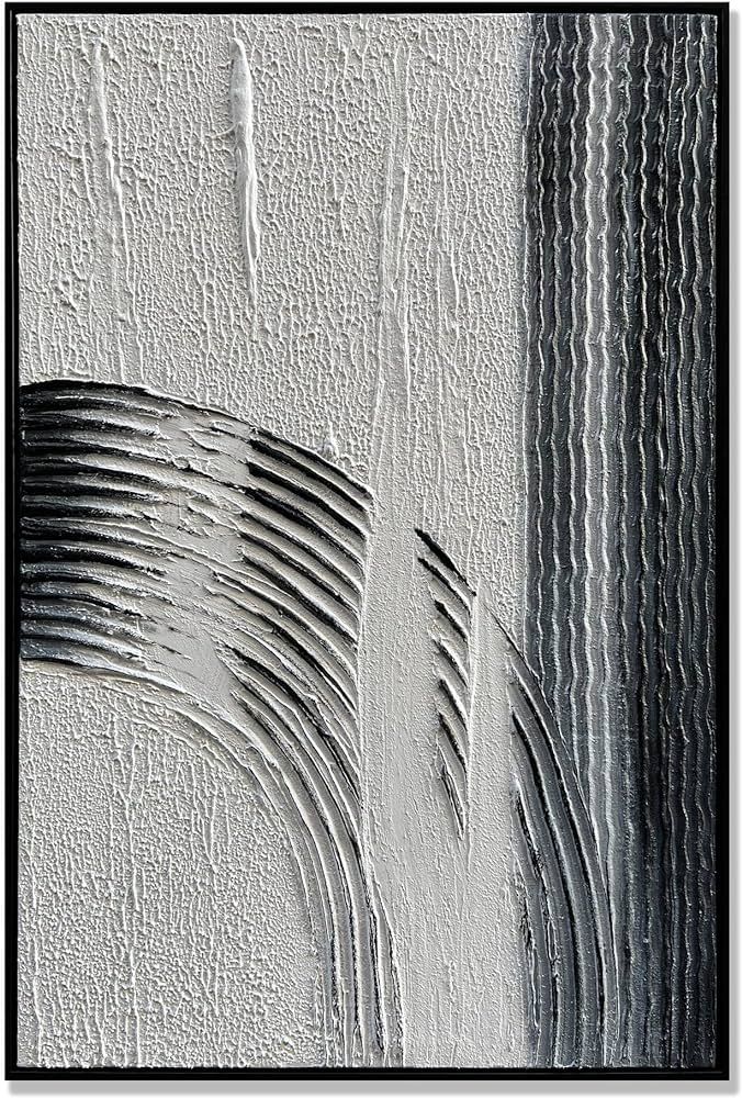 Black And White Vertical Painting Black Framed Abstract Oil Painting on Canvas Texture Wall Art M... | Amazon (US)