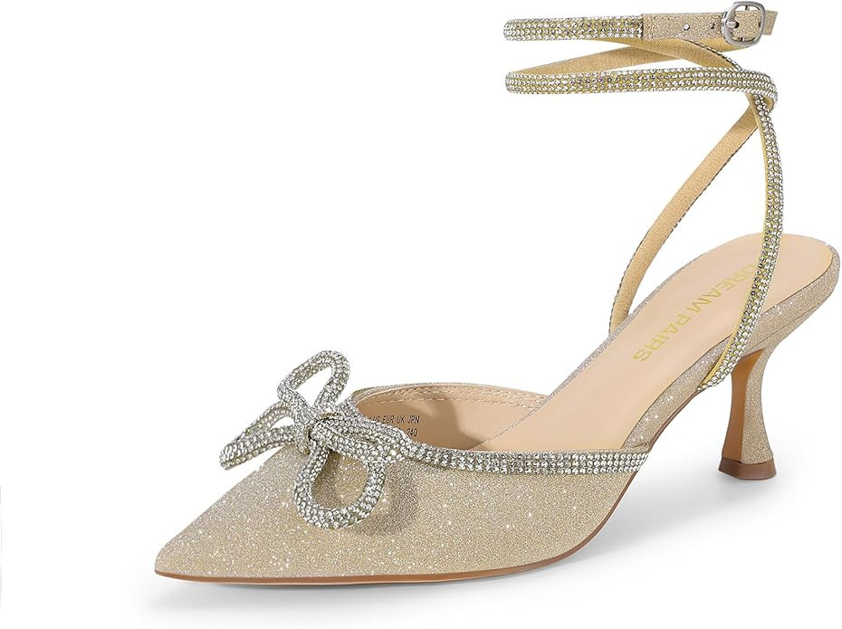 DREAM PAIRS Kitten Heels Rhinestone Bow Ankle Strap Stiletto Pointed Closed Toe Heels for Women P... | Amazon (US)