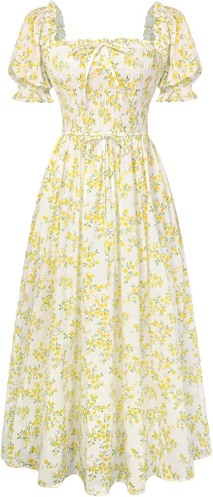 Scarlet Darkness Women 2026 Floral Dress Cottagecore Cotton Dresses Short Sleeve Square Neck Smoc... | Amazon (US)