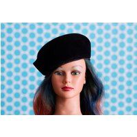 Vintage 1960S Black Velour Beret | 60S Hat By Sheraton | Etsy (US)
