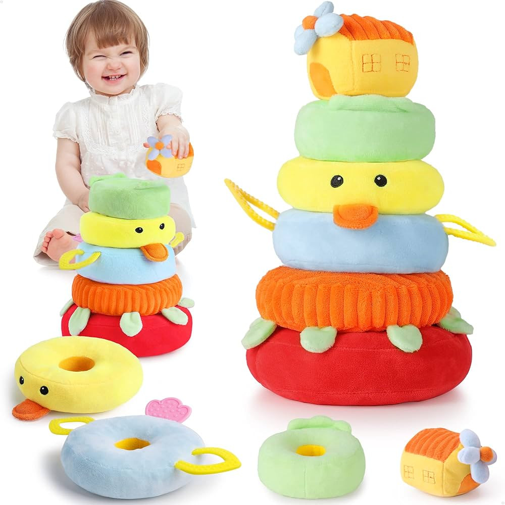 iPlay, iLearn Baby Plush Stacking Toys Set, Infant Soft Ring Stacker, Toddler Sensory Development... | Amazon (US)