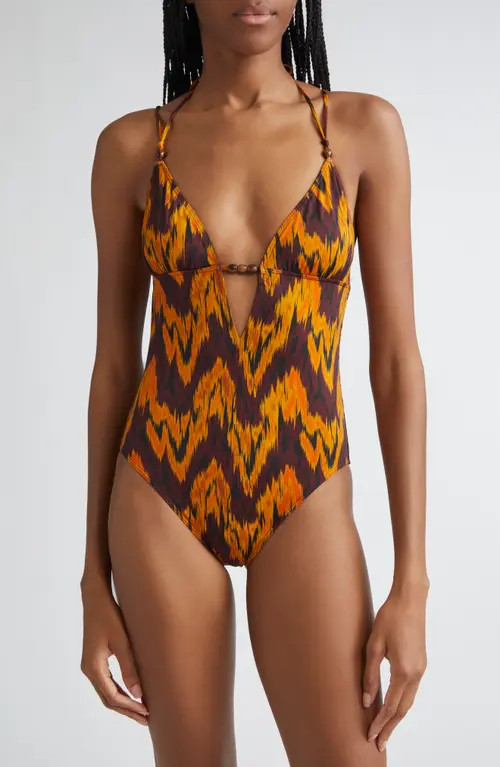 Ulla Johnson Leila Beaded One-Piece Swimsuit in Terra at Nordstrom, Size Large | Nordstrom