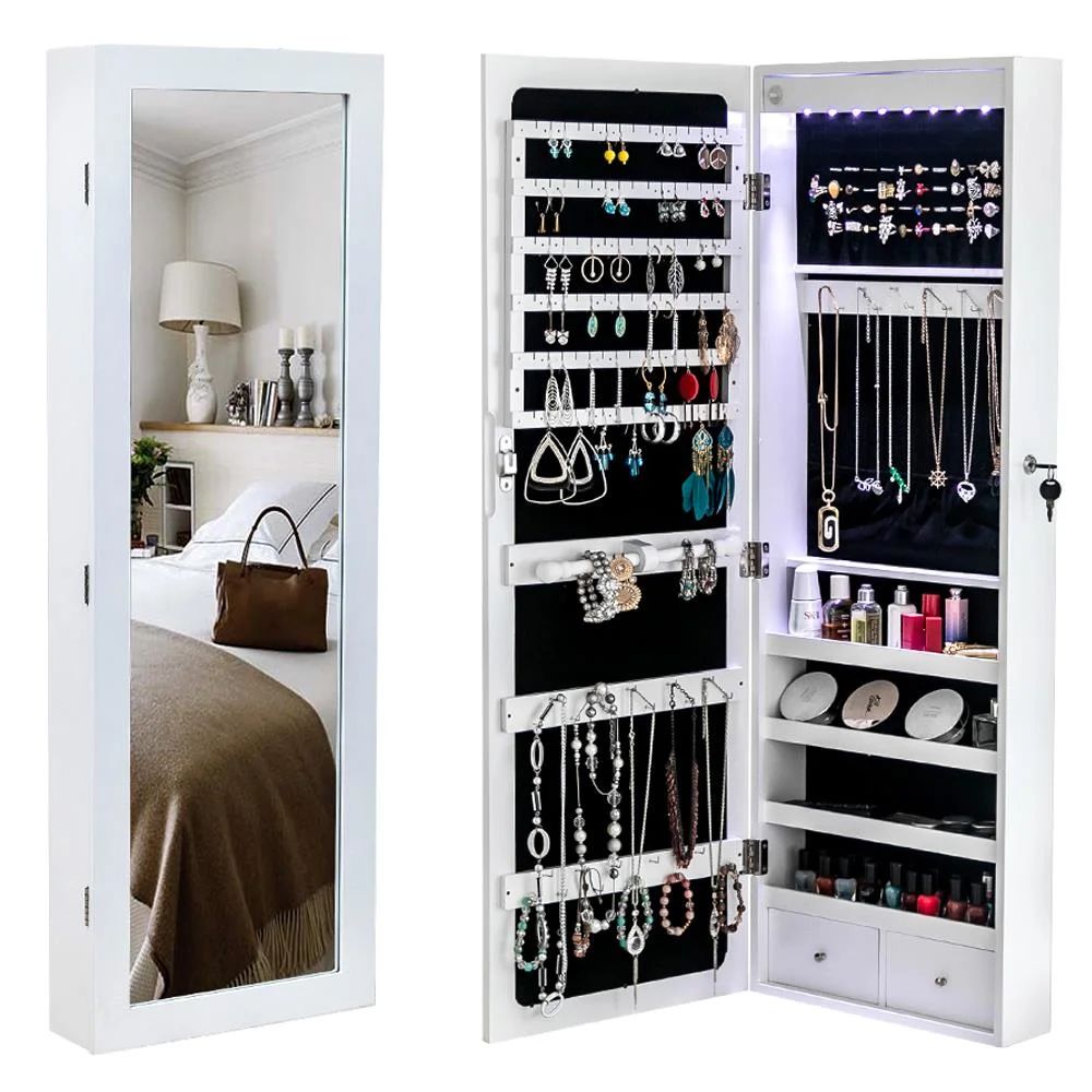 Zimtown Jewelry Armoire Cabinet  Holder Box Lockable Wall/Door Mounted with Mirror, White | Walmart (US)