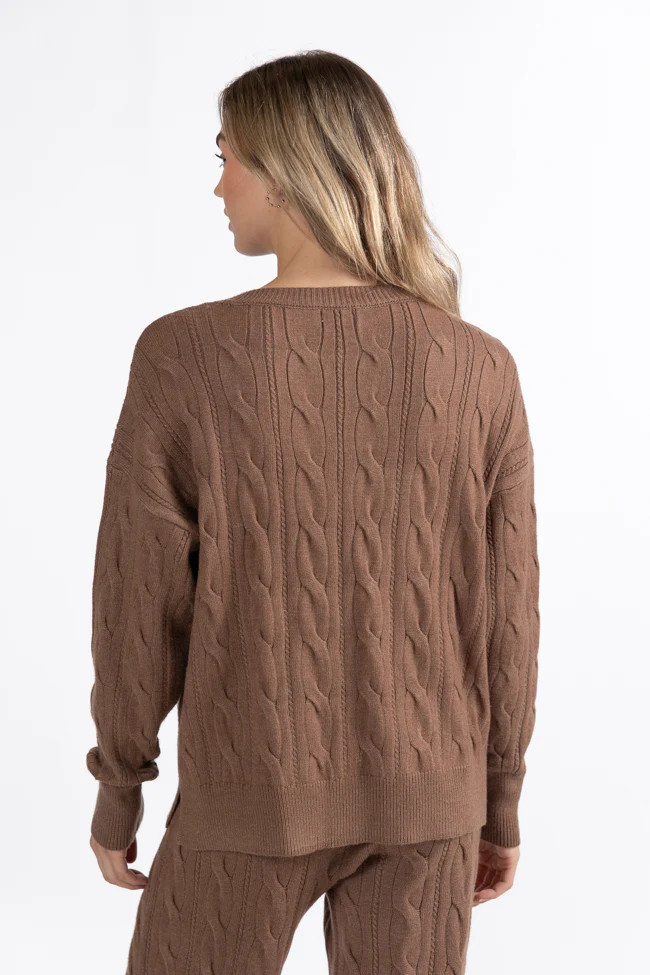 Forever Winter Mocha Cable Knit Sweater Lounge Top  DOORBUSTER | Pink Lily