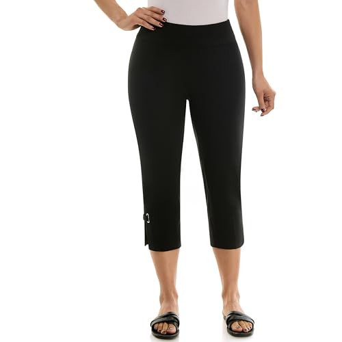 Zac & Rachel Women's Pull on Capri Pant with Ankle Loop Detail, Black, 14 | Amazon (US)