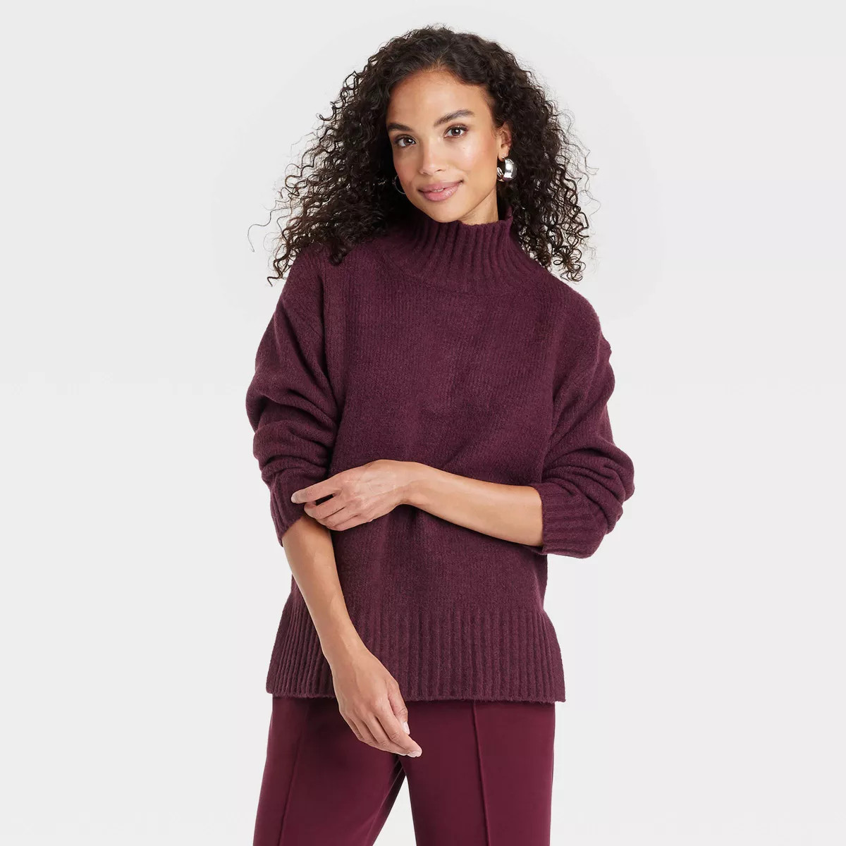 Women's Cozy Knit Mock Turtleneck Pullover Sweater - A New Day™ Burgundy M | Target