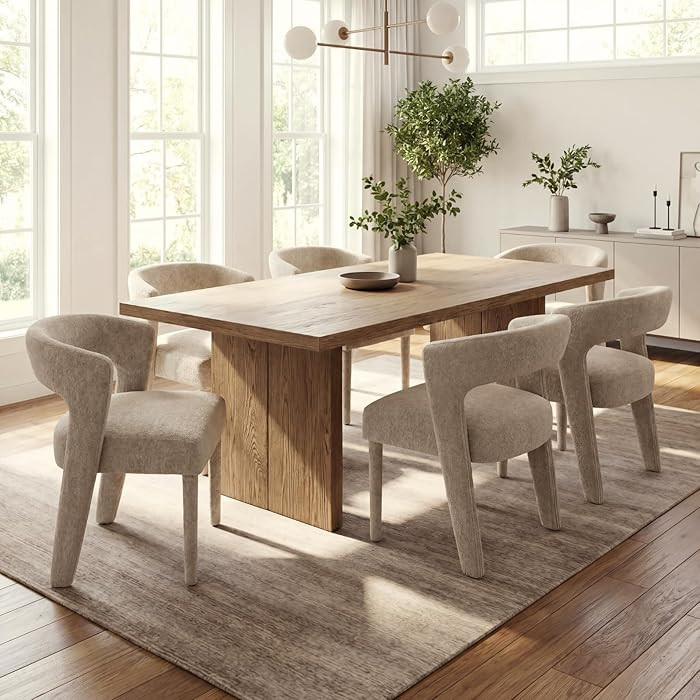 HNY Mid-Century Upholstered Dining Chairs Set of 6, Modern Chenille Barrel Dining Room Chairs Cur... | Amazon (US)