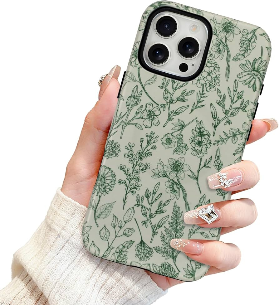 SOKAD Magnetic Sage Floral Phone Case for iPhone 16 Pro Max, Vintage Green Flower Pattern Compati... | Amazon (US)