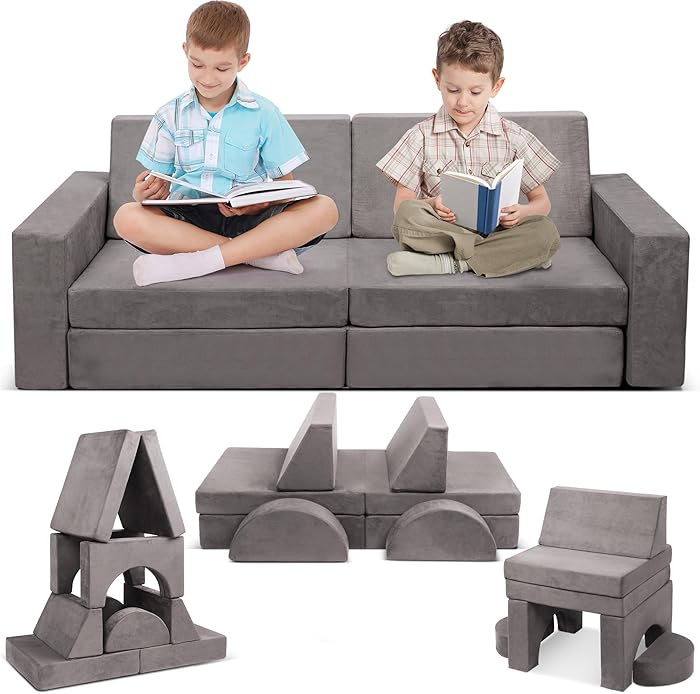 Betterhood Modular Kids Play Couch, 10PCS Sectional Sofa Convertible Sofa, Grey | Amazon (US)