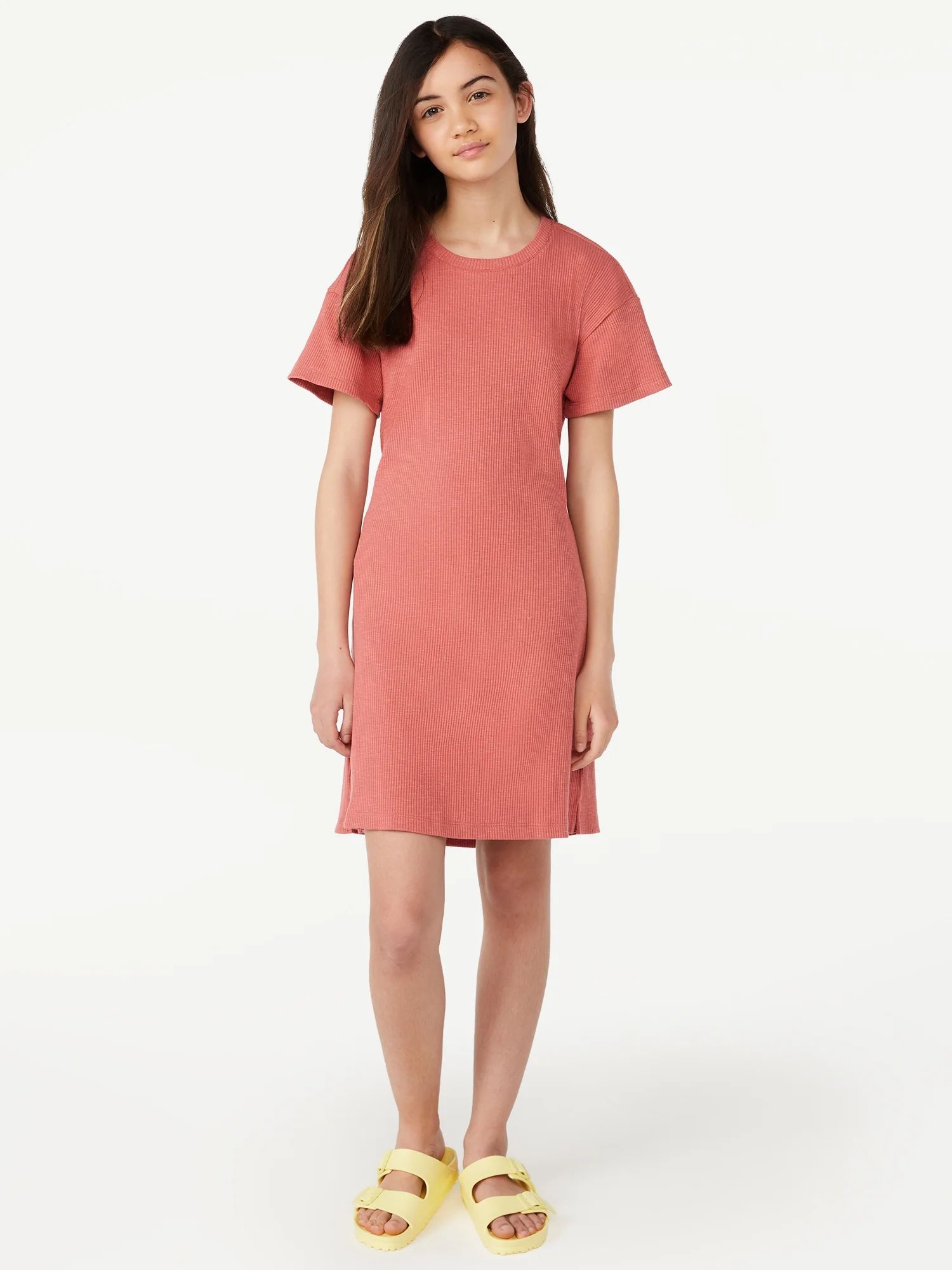 Free Assembly Girls Rib Knit T-Shirt Dress with Open Back Detail, Sizes 4-18 - Walmart.com | Walmart (US)