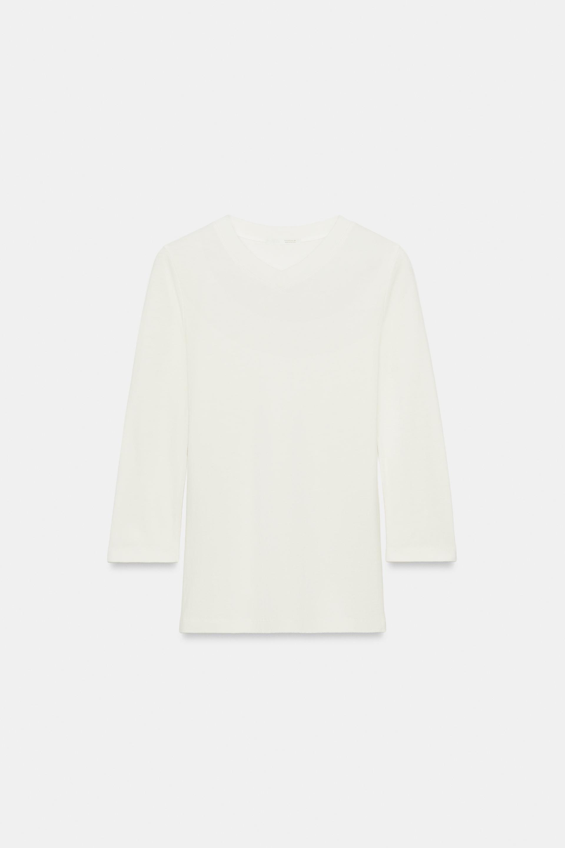Zara - V-Neck T-Shirt - White - L - Woman | Zara US