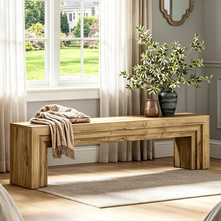 Fnova 70.9 Inch Extra Long Entryway Bench, MDF with Metal Support Modern Farmhouse Bench for Hall... | Walmart (US)