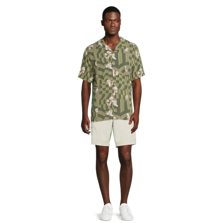 No Boundaries Men's Print Button Front Resort Shirt with Short Sleeves, Sizes XS-3XL | Walmart (US)