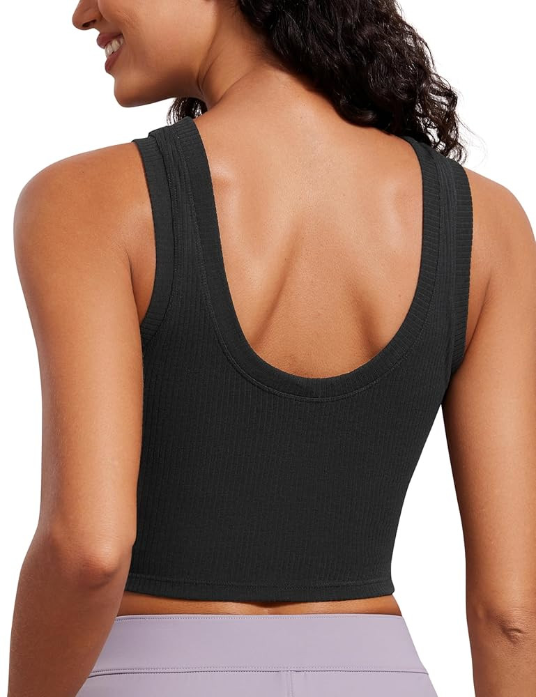 CRZ YOGA Ribbed Crop Fitted Tank Tops for Women Low U-Back Scoop Neck Casual Cropped Sleeveless W... | Amazon (US)