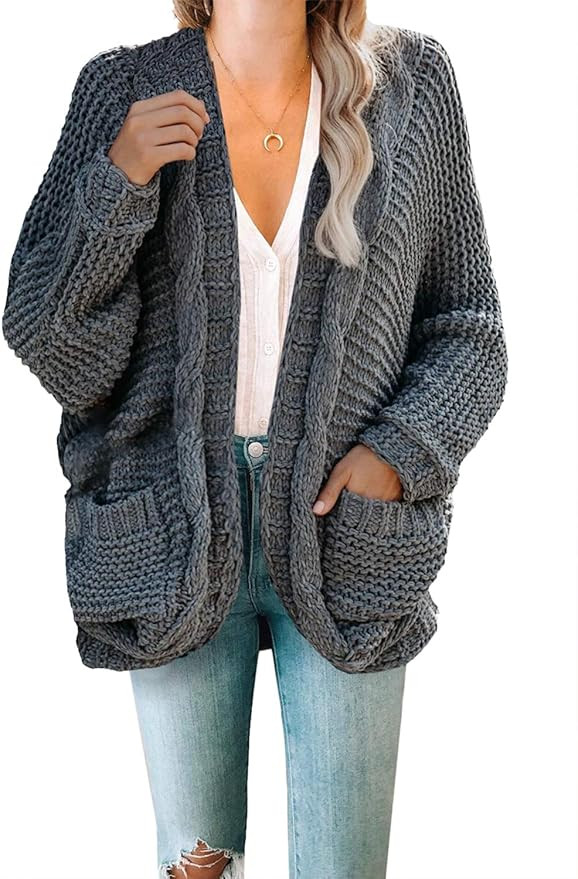 Dokotoo Womens Winter Open Front Long Sleeve Chunky Cable/Chenille Knit Cardigan Sweater Coats S-... | Amazon (US)