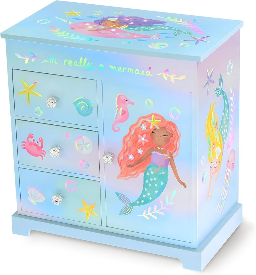 Giggle & Honey Mermaid Musical Jewelry Box for Girls - Kids Music Box with Drawers, Mermaid Merma... | Amazon (US)