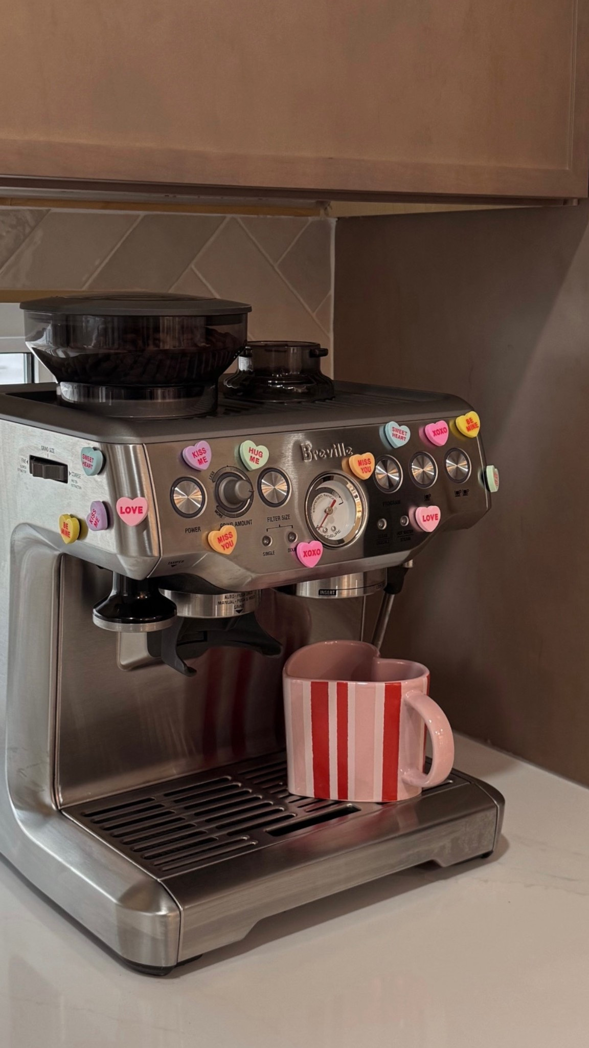 The cutest Valentine’s Day magnets for our espresso machine! 