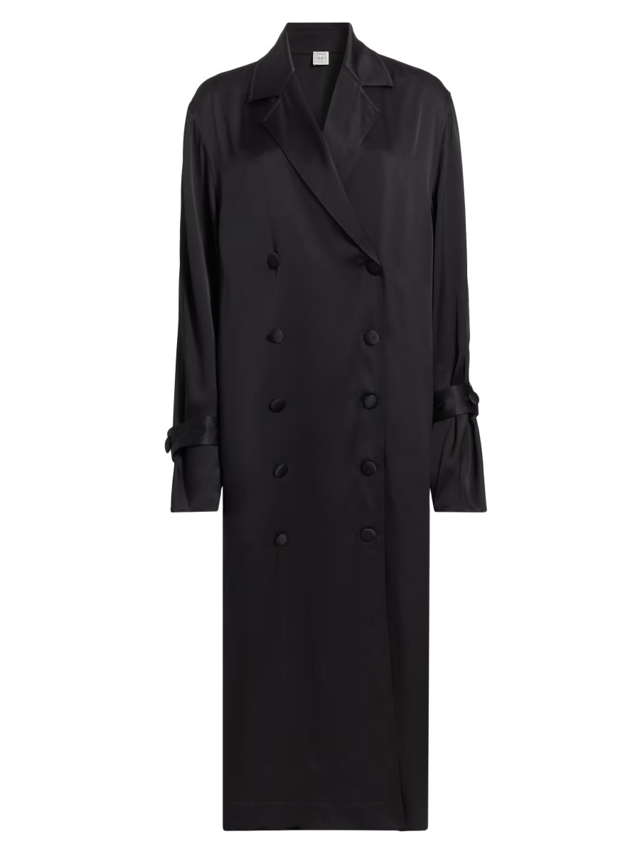 Shop Toteme Satin Double-Breasted Trench Dress | Saks Fifth Avenue | Saks Fifth Avenue