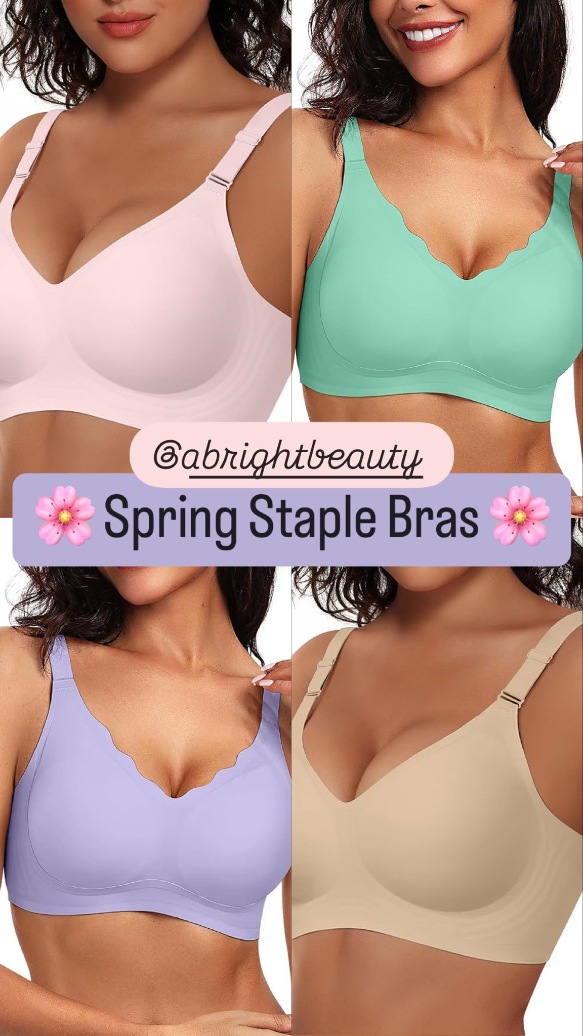 Staple spring bras in the prettiest colors 🌸 I wear these daily! My favorite for comfy, no-underwire and perfect under tight-fitting tees.

I own both M and L at 34C, 150 lbs and 5’7”, size up if you want more room!

Amazon bras, comfy bras, spring bras, no underwire bras, staple bras, underwear, affordable underwear, no show bras, affordable bras, viral Amazon bra, viral bras

#LTKFindsUnder50 #LTKMidsize #LTKStyleTip