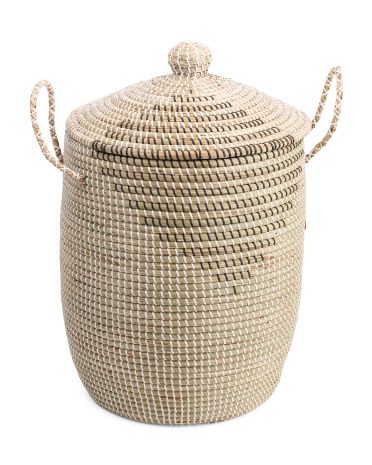 Large Seagrass Hamper With Lid And Rope Handles | TJ Maxx