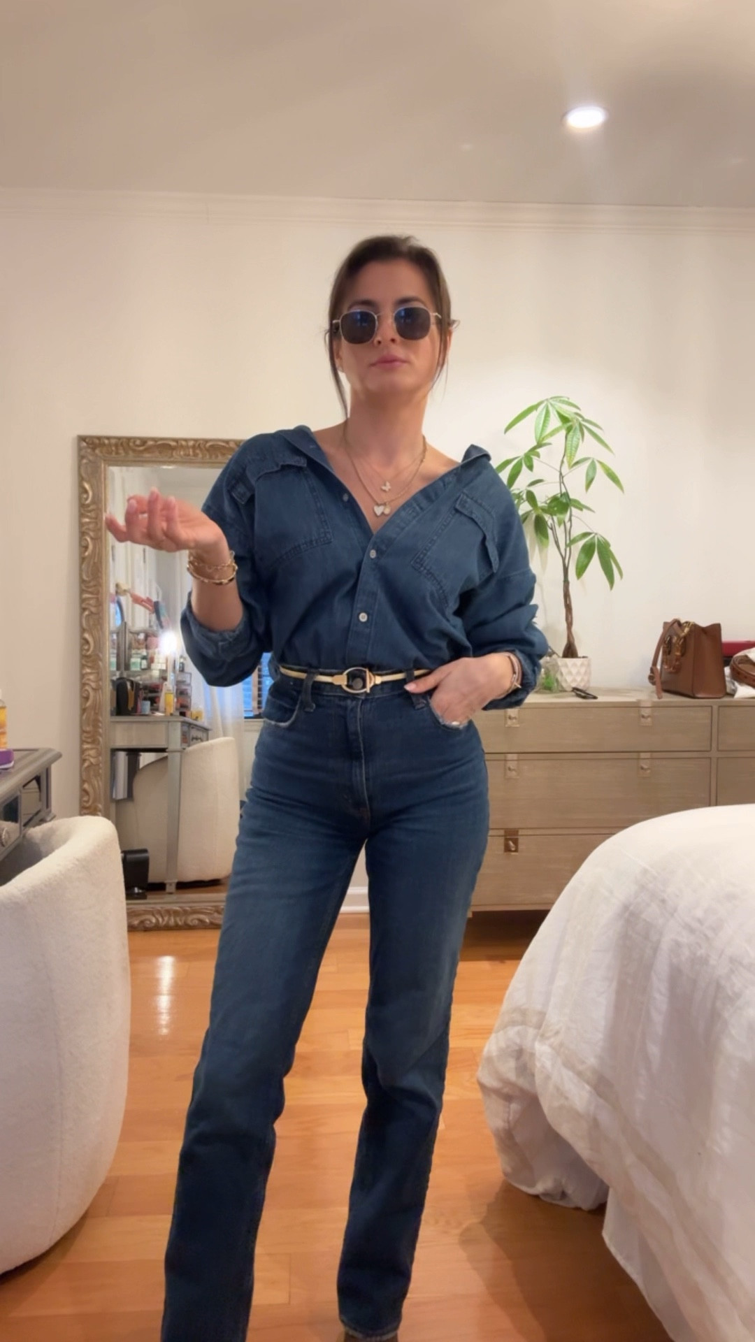 All denim outfit for Super Bowl party 
